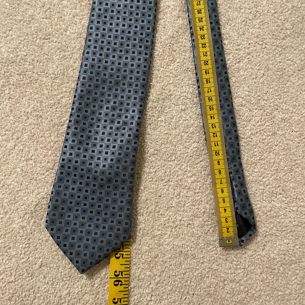 David Taylor Blue Geometric Square Neck Tie - Picture 4 of 4